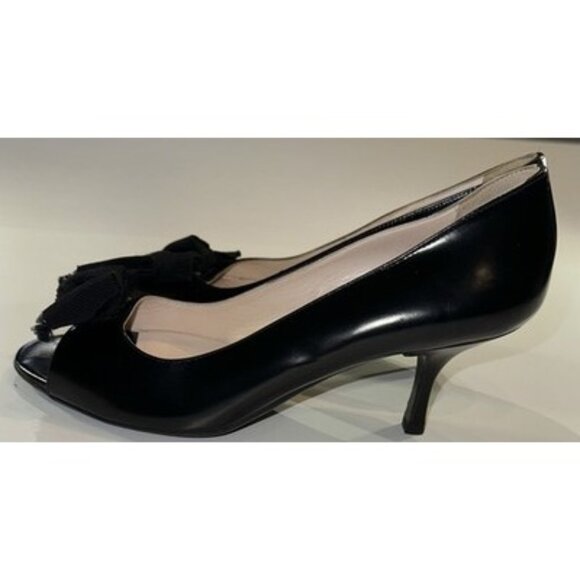Prada Women's Open Toe Classic Pumps Patent Leather Black Size 6 - Picture 5 of 10